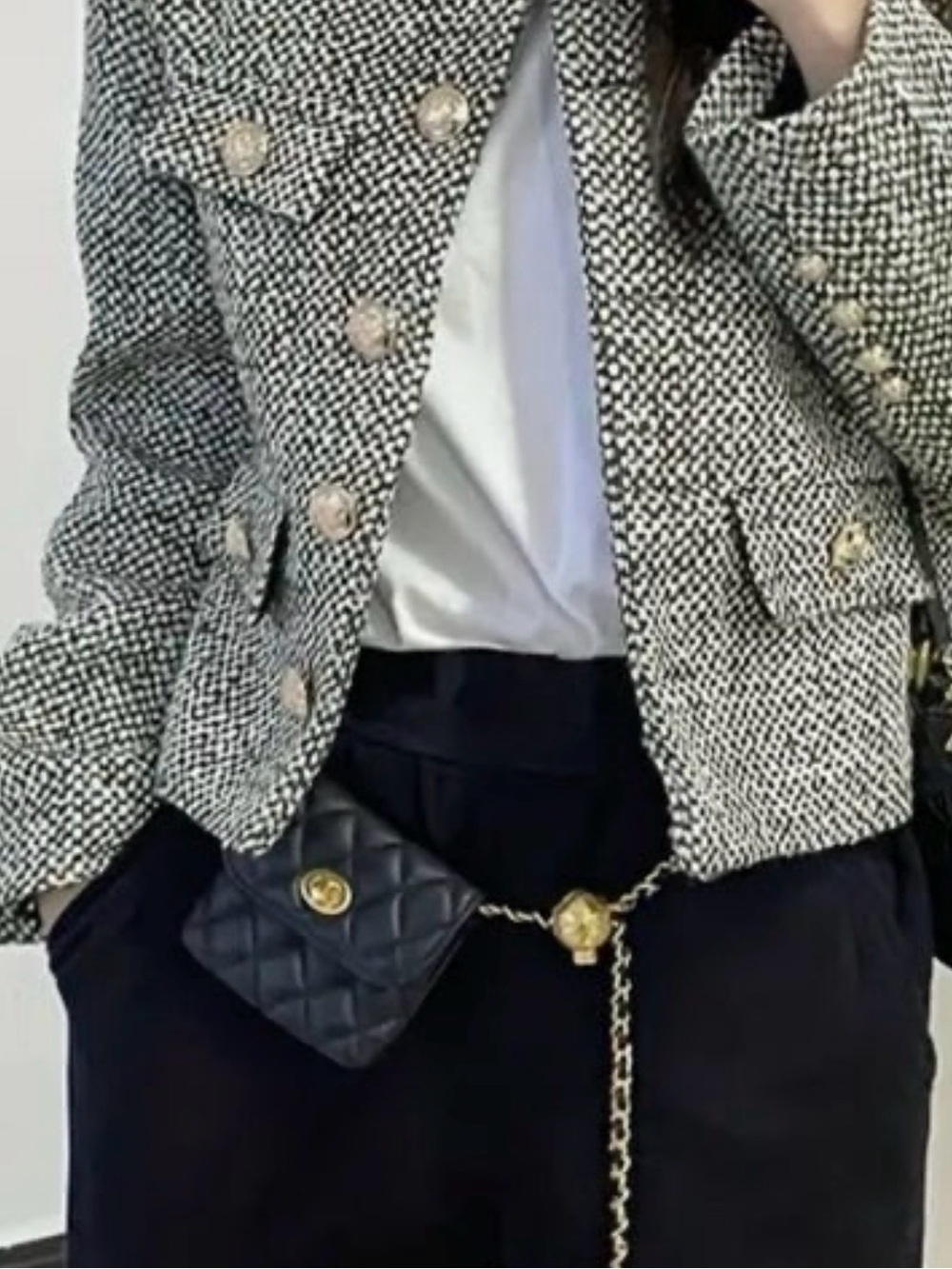 Black Quilted Faux Leather Mini Belt Bag Crossbody Gold Chain Turn Lock